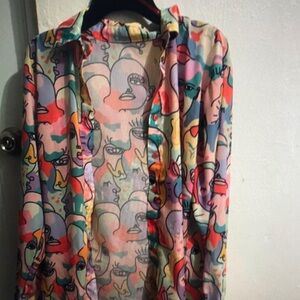 Colorful Abstract Face Print Shirt